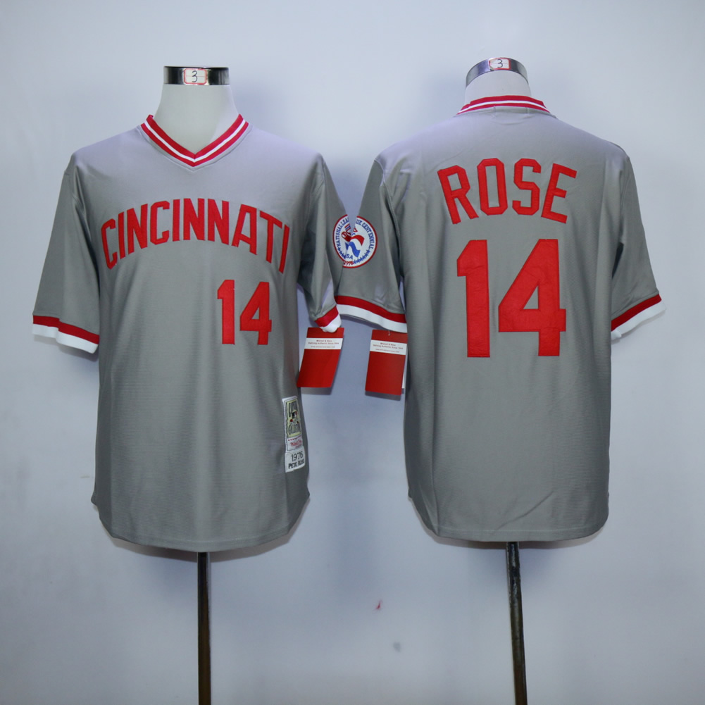 Men MLB Cincinnati Reds #14 Rose throwback grey jerseys